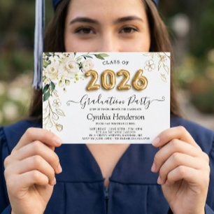 Grönt Vit ros Blommigt Class of 2025 Studenten Inbjudningar