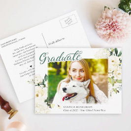 Grönt Vit ros Blommigt Studenten meddelande Vykort