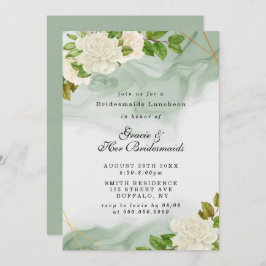 Grönt Vit ros Bridesmaids Luncheon Inbjudningskort