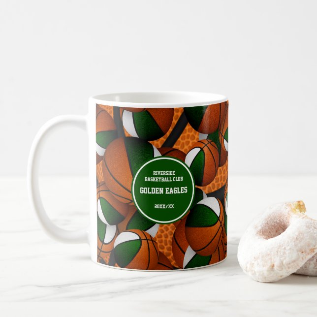 grönt, vita basketlaget färg namn kaffemugg (Med munk)