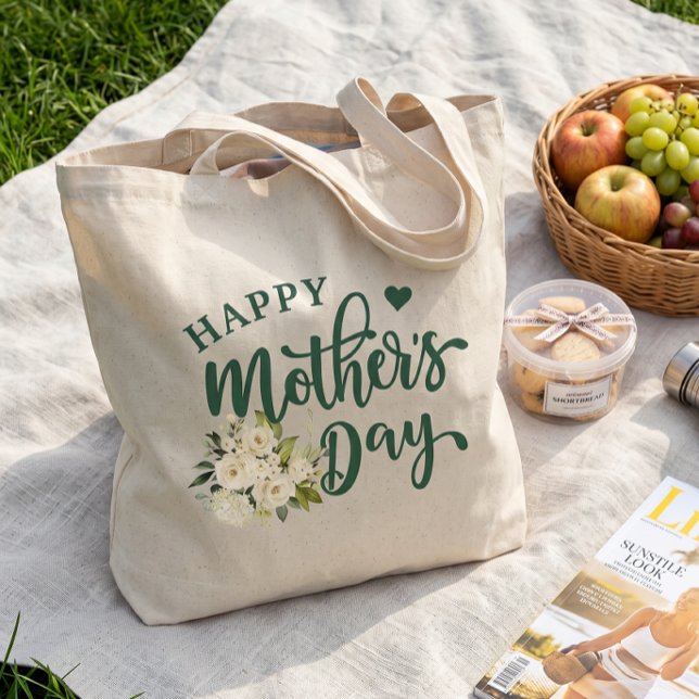 Grönt Vita Blommigten Lycklig Mors dag Tygkasse (Skapare uppladdad)