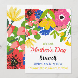 Grönt Vita Blommigten Mors dag Inbjudan