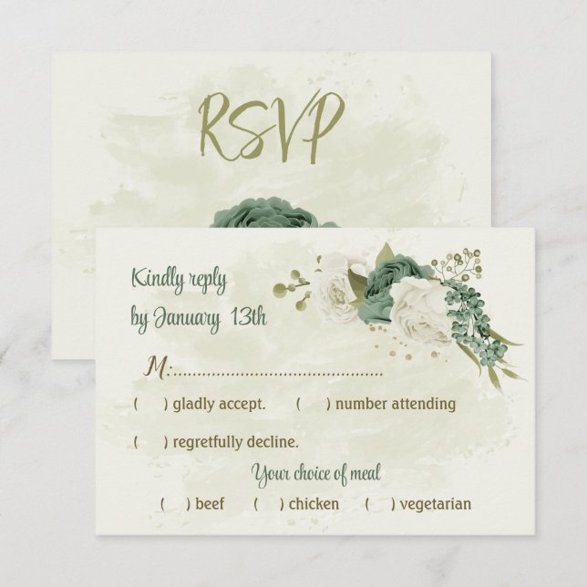 grönt vita blommor botaniska bröllop OSA kort (Fram/baksida)