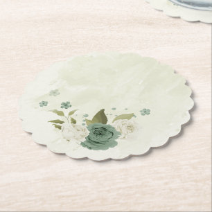 grönt vita blommor bröllop underlägg papper