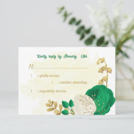 grönt vita blommor guld botaniska bröllop OSA ca Kort