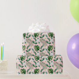 Grönt Vita blommor i Tropical Lövs Watercolor Presentpapper