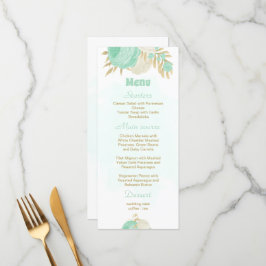 grönt, vita blommor på menyn guld blommigt bröllop meny