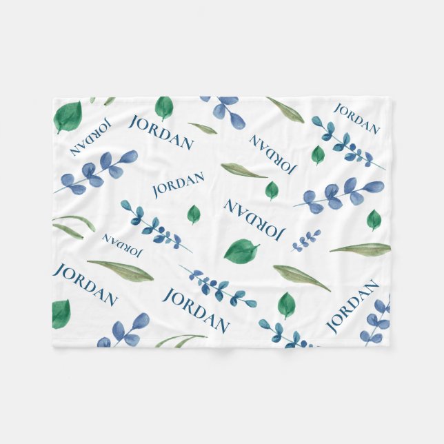 Grönt Vita Botaniska vattenfärgen löv baby namn Fleecefilt (Framsidan (Horisontell))