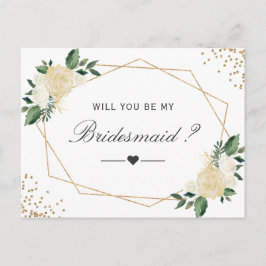 Grönt Vita Guld Blommigten må vara min Bridesmaid  Inbjudan Vykort