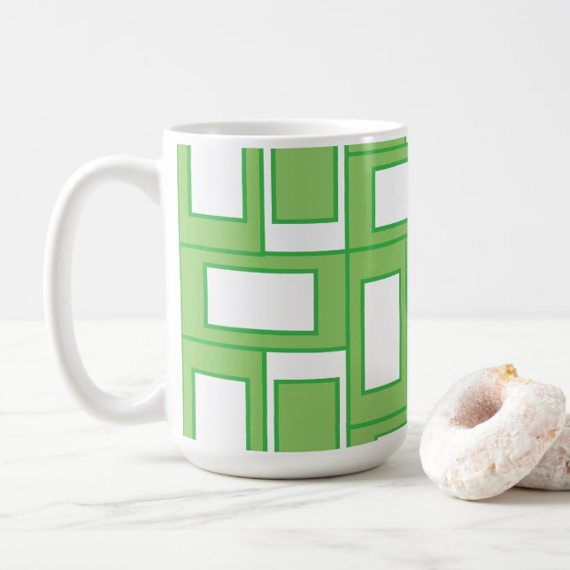 Grönt Vita rektanglar Geometric Mönster Kaffemugg (Med munk)