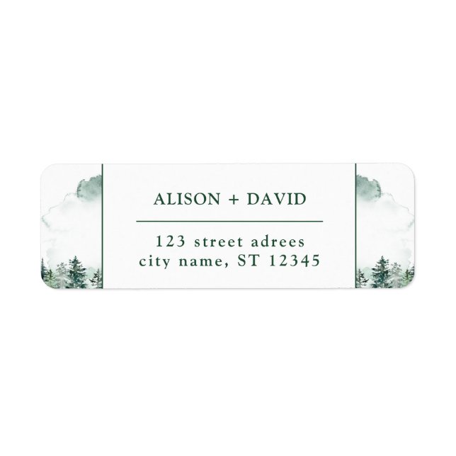 Grönt Vita vattenfärgen Gräs Träd Forest Bröllop Returadress Etikett (Framsidan)