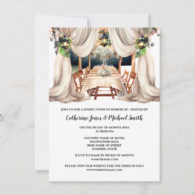 Grönt Vita vingårdar vid vin-serveringslampa Inbjudningar (Framsida)