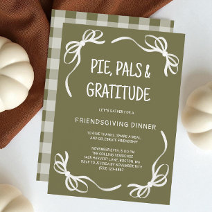 Grönt Vitmisk Hand plockade Friendsgiving-middag Inbjudningar