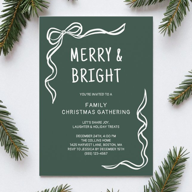 Grönt Vitsisk Hand plockade-familjens jul Party Inbjudningar (Green Whimsical Hand Drawn Family Christmas Party Invitation)