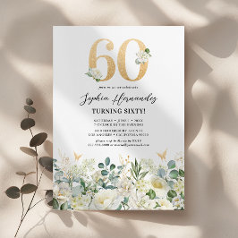 Grönt & Vitt Blommigt 60-årsfirande Inbjudningar