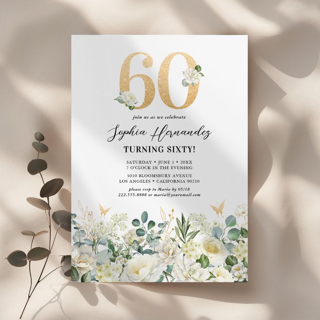 Grönt & Vitt Blommigt 60-årsfirande Inbjudningar (Skapare uppladdad)