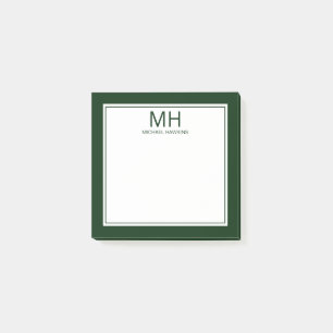 Grönt Vitt Monogrammerat Herr Post-it Block