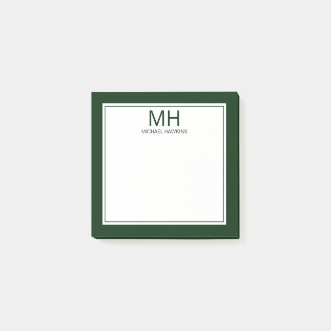 Grönt Vitt Monogrammerat Herr Post-it Block (Framsida)