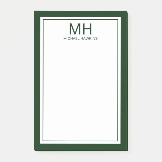 Grönt Vitt Monogrammerat Herr Post-it Block (Framsida)