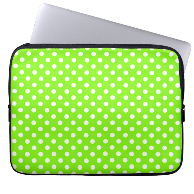 grönt, vitt och grönt polka dots laptop fodral (Framsidan)