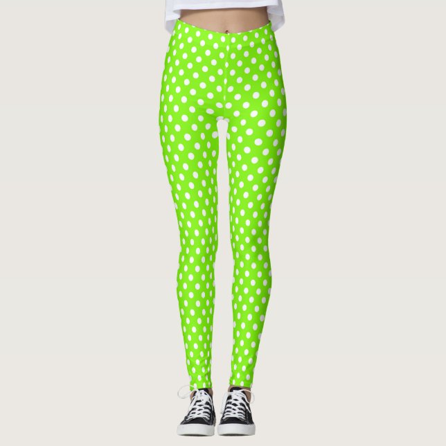 grönt, vitt och grönt polka dots leggings (Framsida)