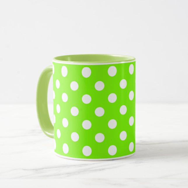 grönt, vitt och grönt polka dots mugg (Framsida vänster)