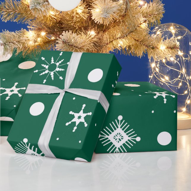 Grönt Vitt Snöflingormönster Presentpapper (Helgdagar)