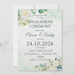 Grönt & Vitt Watercolor Blommig Förlovning Inbjudningar