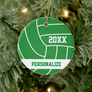 Grönt Volleyball DIY Namn och År Julgransprydnad Keramik
