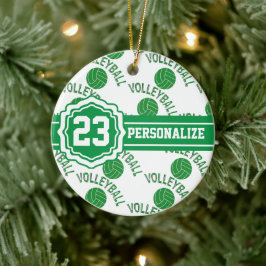 Grönt Volleyball | DIY Namn och nummer Julgransprydnad Keramik