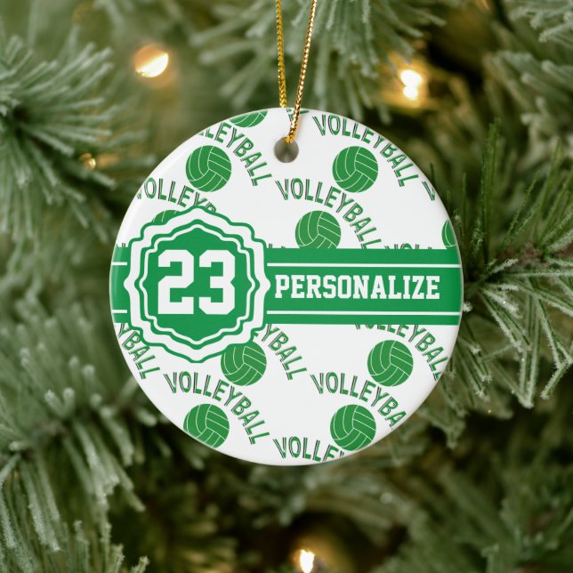 Grönt Volleyball | DIY Namn och nummer Julgransprydnad Keramik (Träd)