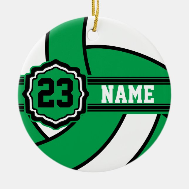 Grönt Volleyball | DIY Namn och nummer Julgransprydnad Keramik (Framsidan)