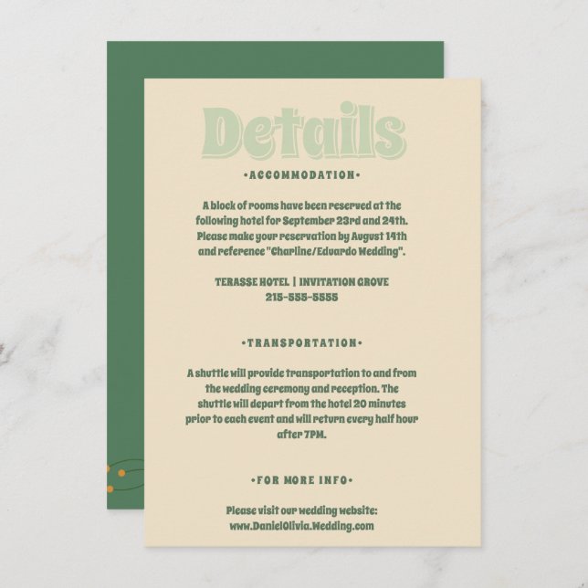 Grönt Vosvos Minimal Bröllop Tilläggskort (Fram/baksida)