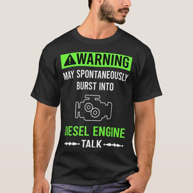 Grönt Warning Diesel Engine T Shirt (Framsida)