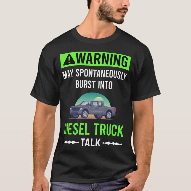 Grönt Warning Diesel Lastbilar Lastbil T Shirt (Framsida)