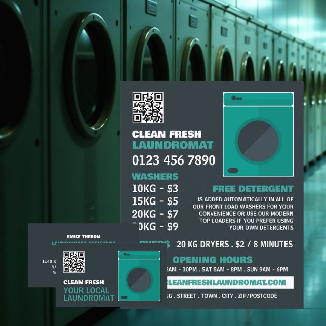 Grönt Washer, Laundromat, Städning tjänst Flygblad (Skapare uppladdad)