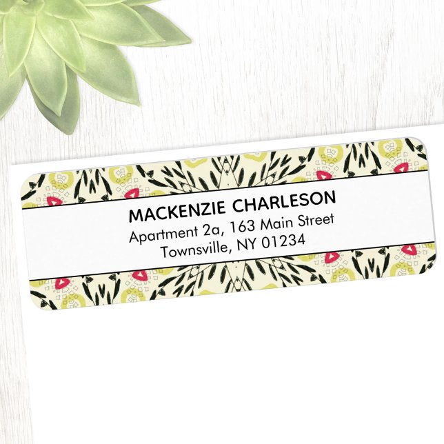 Grönt Watercolor Abstrakt Mönster Adress Returadress Etikett (Green watercolor abstract return address label)