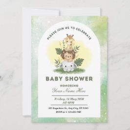 Grönt Watercolor Animals Baby Shower Boy Inbjudningar