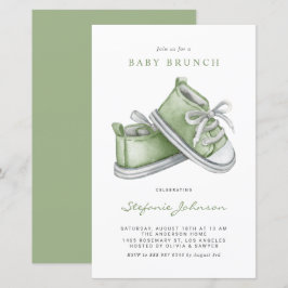 Grönt Watercolor Baby Shoes Baby Brunch-inbjudan