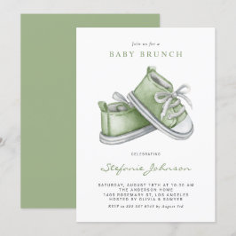 Grönt Watercolor Baby Shoes Baby Brunch Inbjudningar