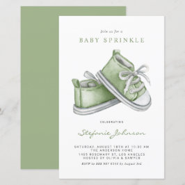 Grönt Watercolor Baby Shoes Baby Sprinkle Inbjudan