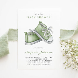 Grönt Watercolor Baby Shower Baby Shower Inbjudningar