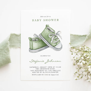 Grönt Watercolor Baby Shower Baby Shower Inbjudningar