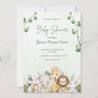 Grönt Watercolor Baby Shower-inbjudningar Boy Inbjudningar