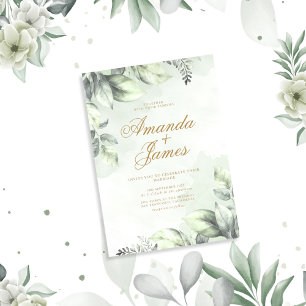 Grönt Watercolor Blommigt Löv Elegant bröllop Inbjudningar