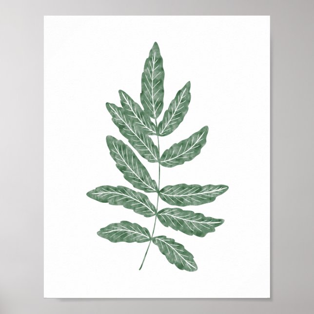 Grönt Watercolor Botanical Fern Löv Poster (Framsidan)
