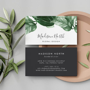 Grönt Watercolor Botanical Löv Calligraphy Visitkort
