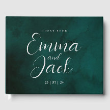 Grönt Watercolor Bröllop Guest Bok