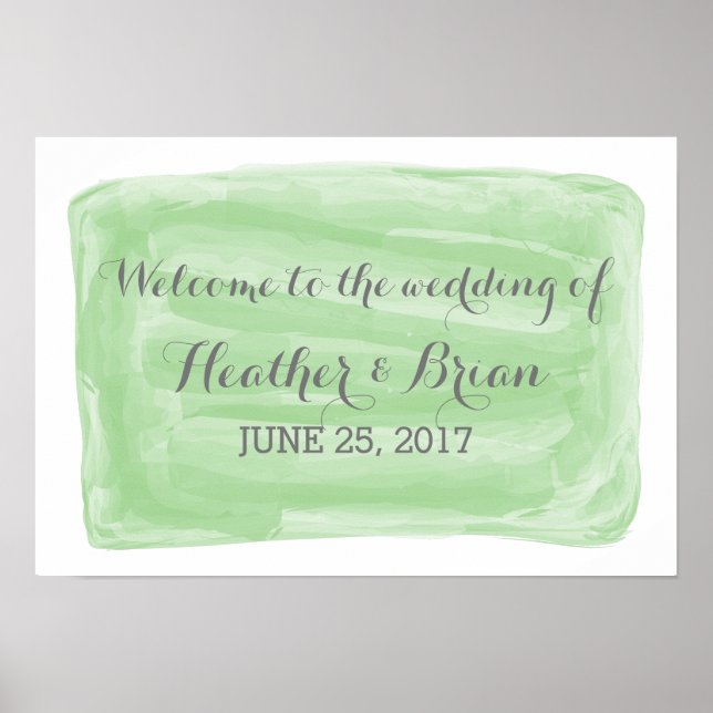 Grönt Watercolor Bröllop Poster (Framsidan)