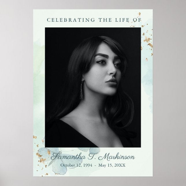 Grönt Watercolor Butterfly Funeral Services Poster (Framsidan)